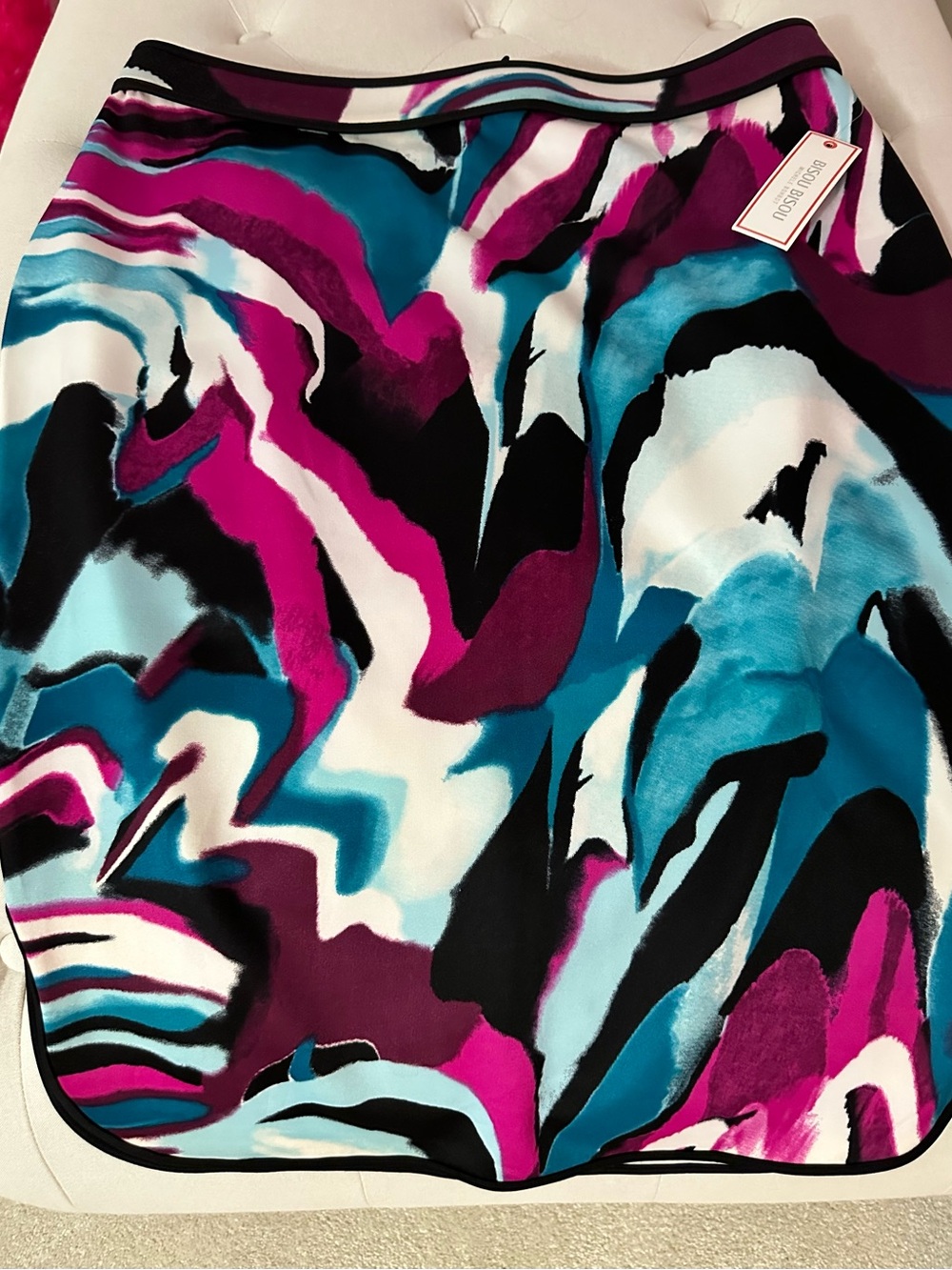 Bisou Bisou Skirt — Vibrant Magenta & Teal Abstract Print NWT
